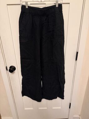 Sigrid Olsen wide leg 100% Linen Pull on pants Black elastic waist size Small